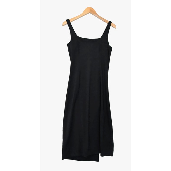 Halara SoftlyZero Midi Dress Women L Black Square Neck Front Slit Cocktail Party - Picture 4 of 14